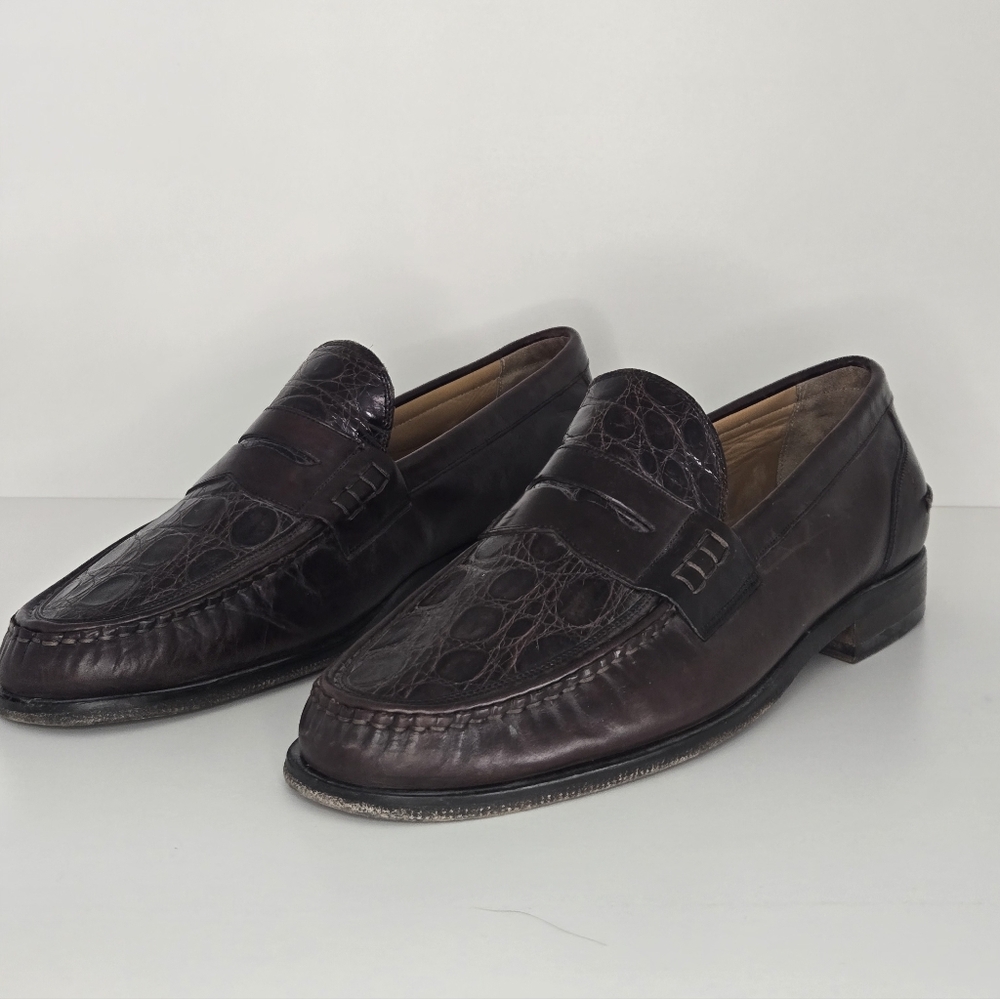 Johnston & Murphy Italian Alligator Croc Embossed Loafers Brown Leather Size 11M